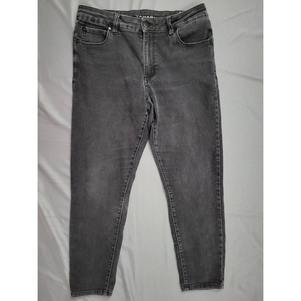 Tahari Womens Faded Black Skinny Jeans Size‎ 14/32 Stretch Mid Rise Denim Ankle